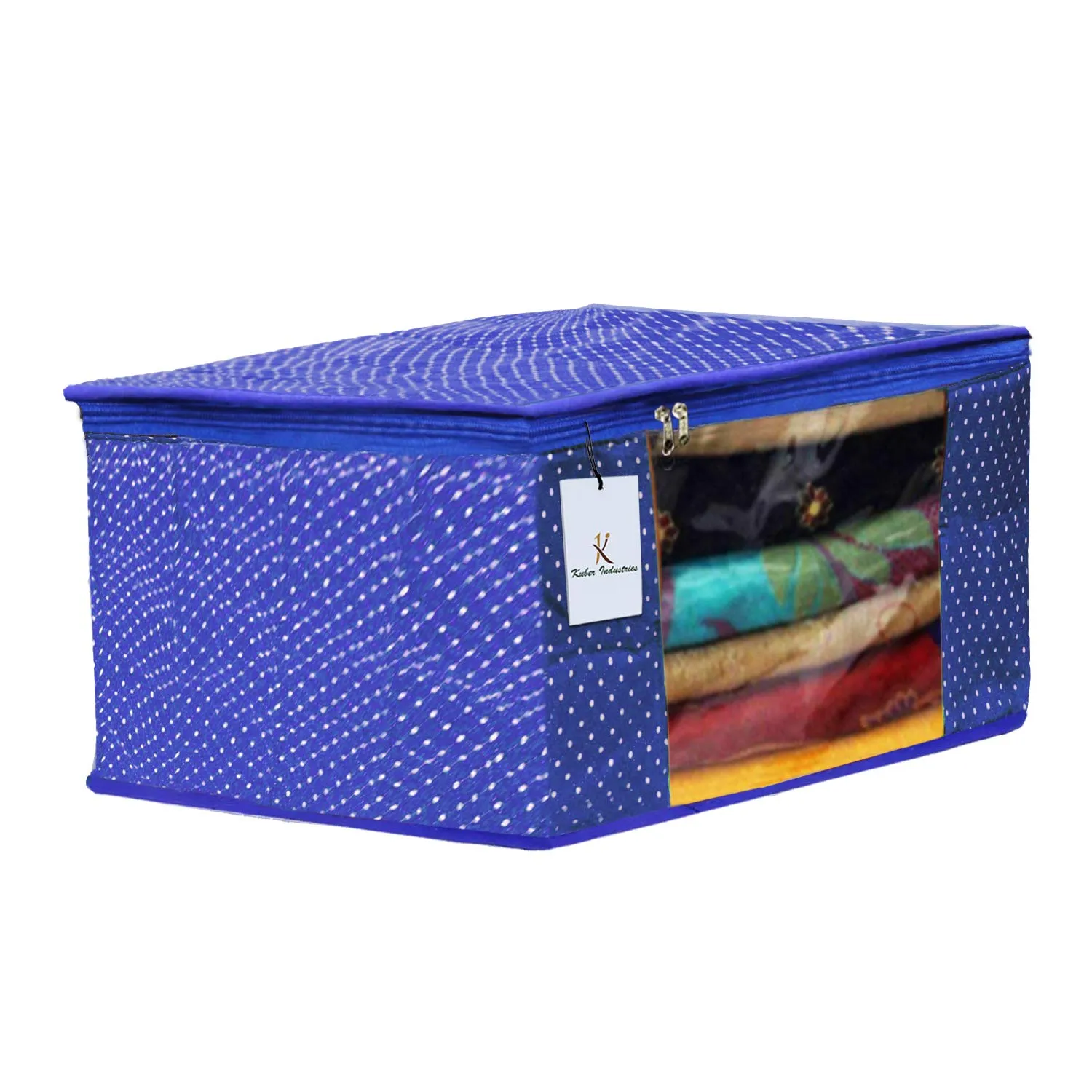 Kuber Industries Polka Dots 4 Pieces Cotton 3 Layered Quilted Saree Cover (Royal Blue) - CTKTC31059