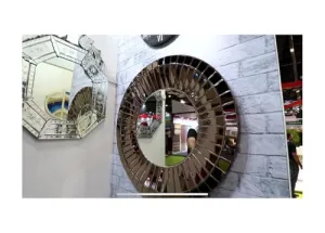 LAXMI Glass Shop Design Black and Bronze Extra Clear Wall Mirror | 30 Inches Mirror for Living Room | Framed, Wall Mount Clear Wall Mirror | Round Modern Designed Mirror