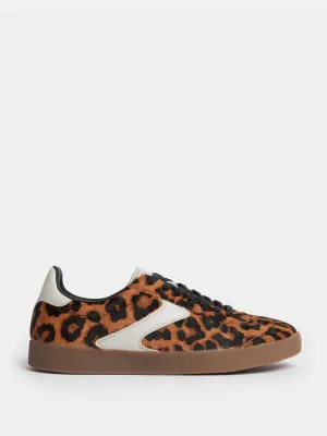 Leather leopard print trainers