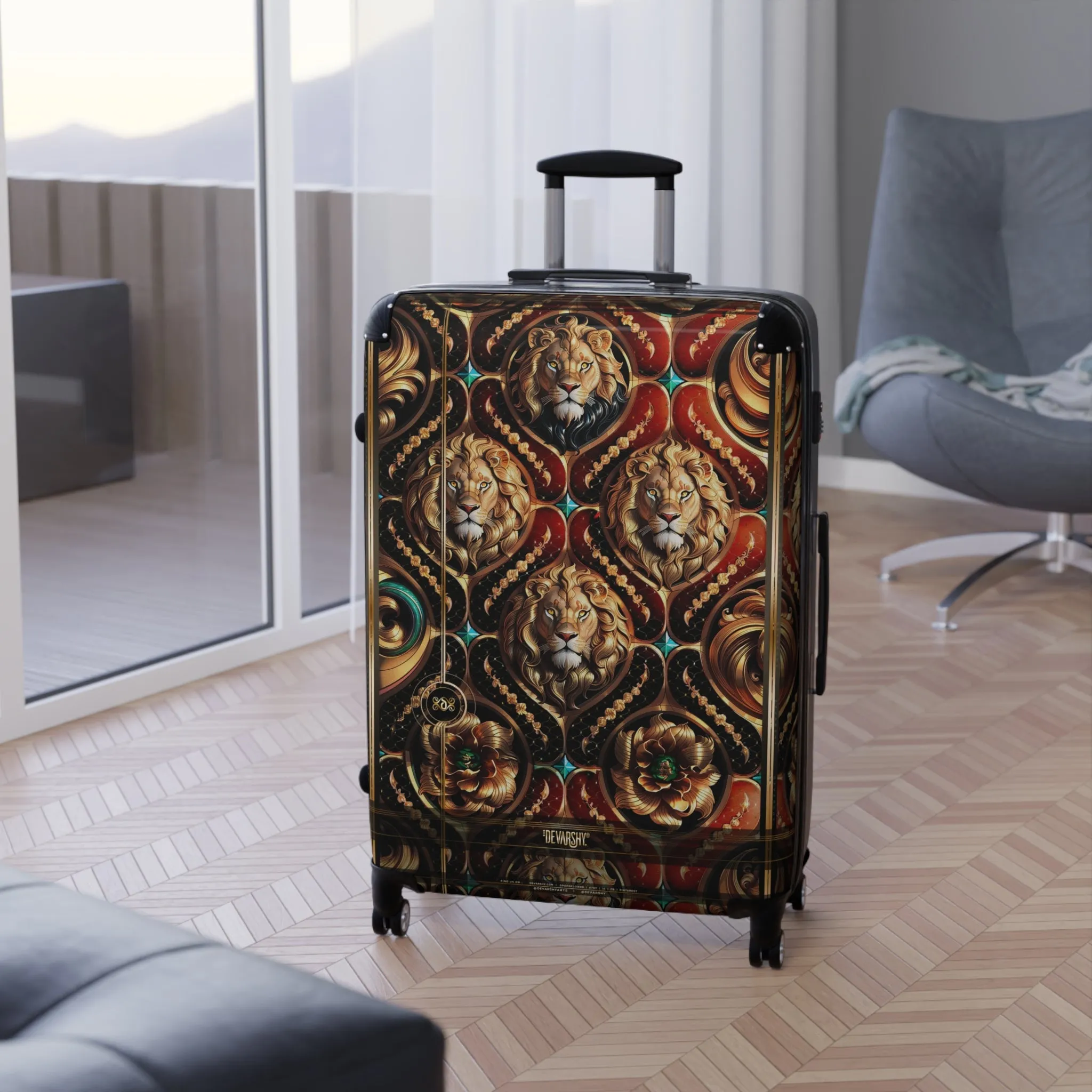 Lion Damask Suitcase Decorative Travel Luggage Premium Hard Shell Carry-on Suitcase Lion Print Suitcase | D20224A