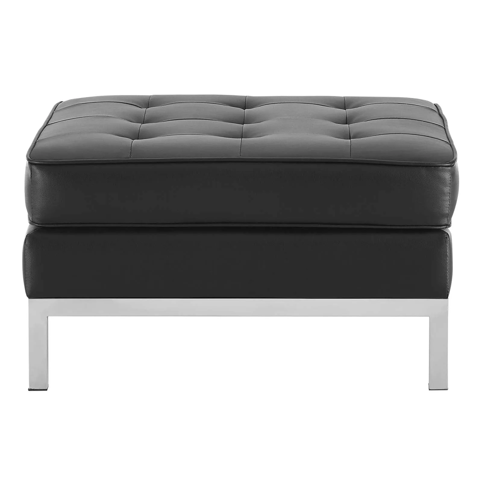 Loft Tufted Upholstered Faux Leather Ottoman - Silver Black Ottoman In Silver Tan