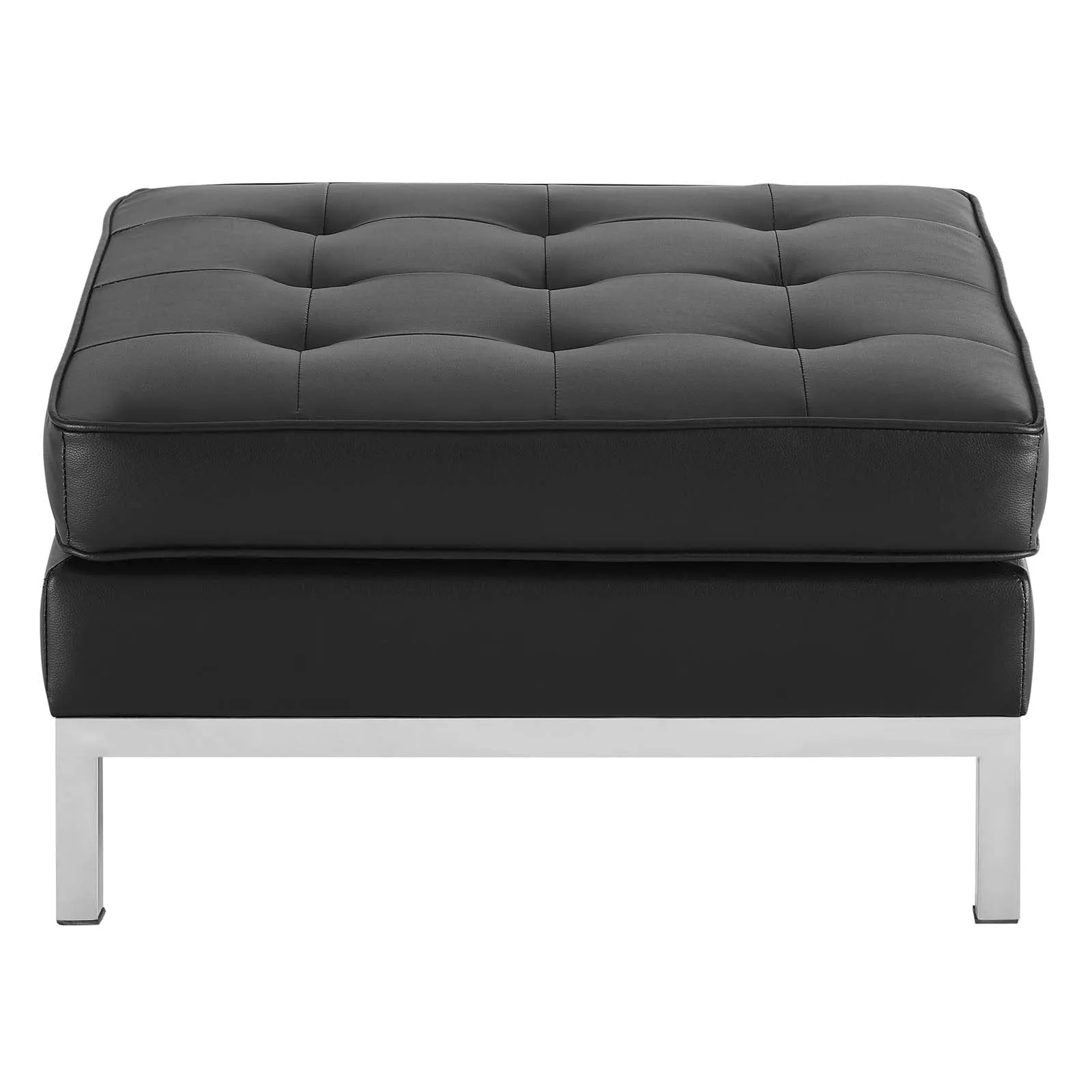 Loft Tufted Upholstered Faux Leather Ottoman - Silver Black Ottoman In Silver Tan