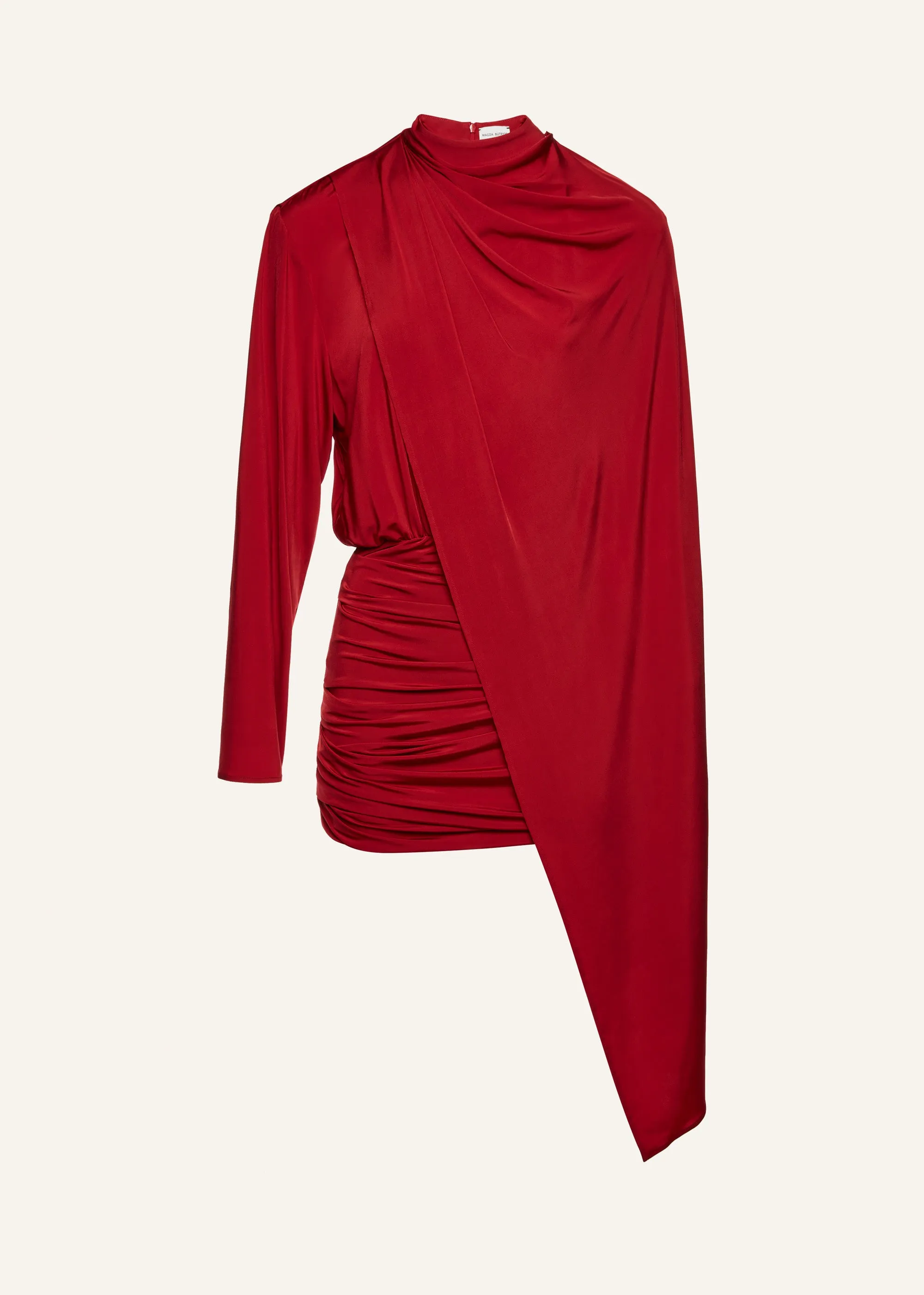 Long-sleeve cape-effect dress in red