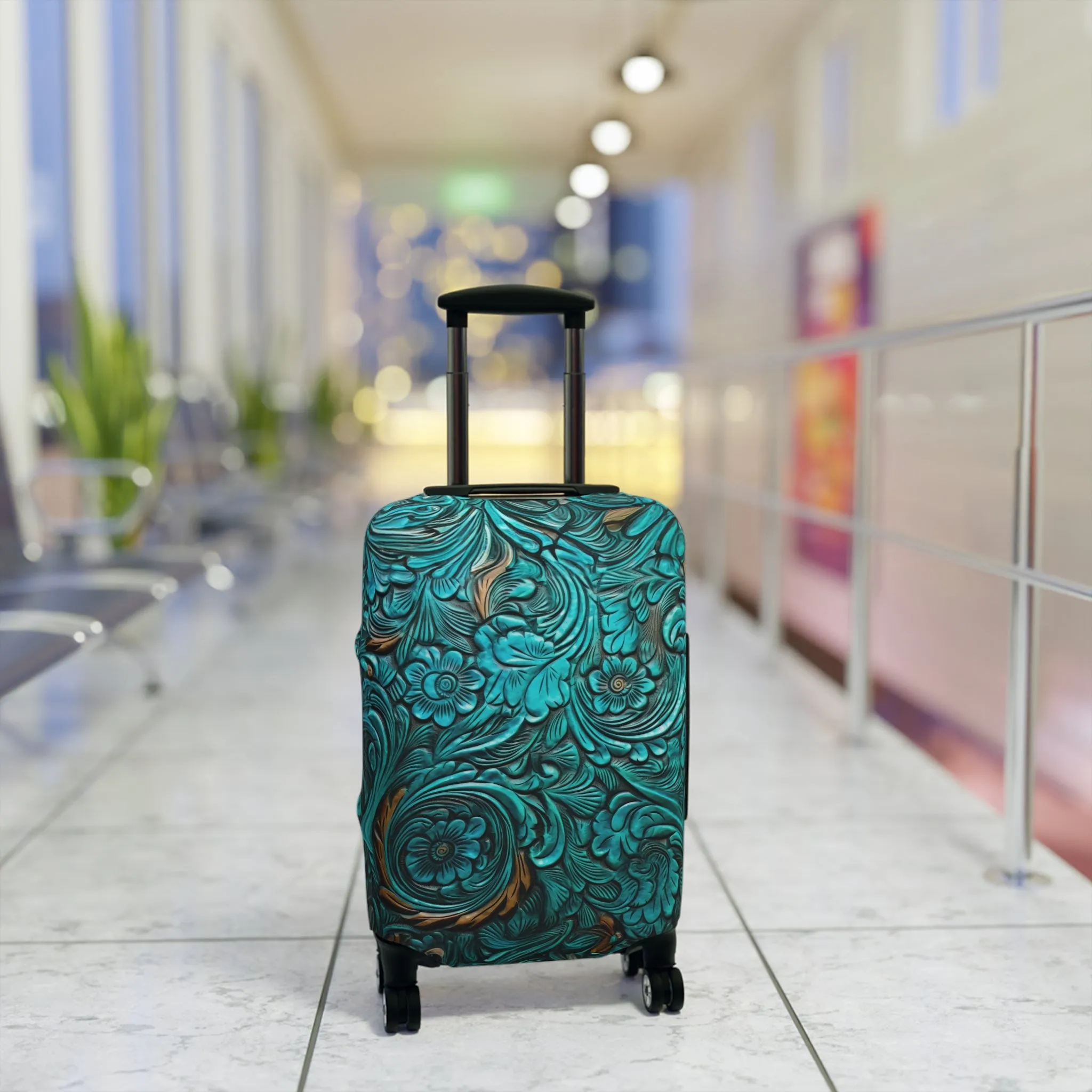 Luggage Cover, Green Tooled Leather Look