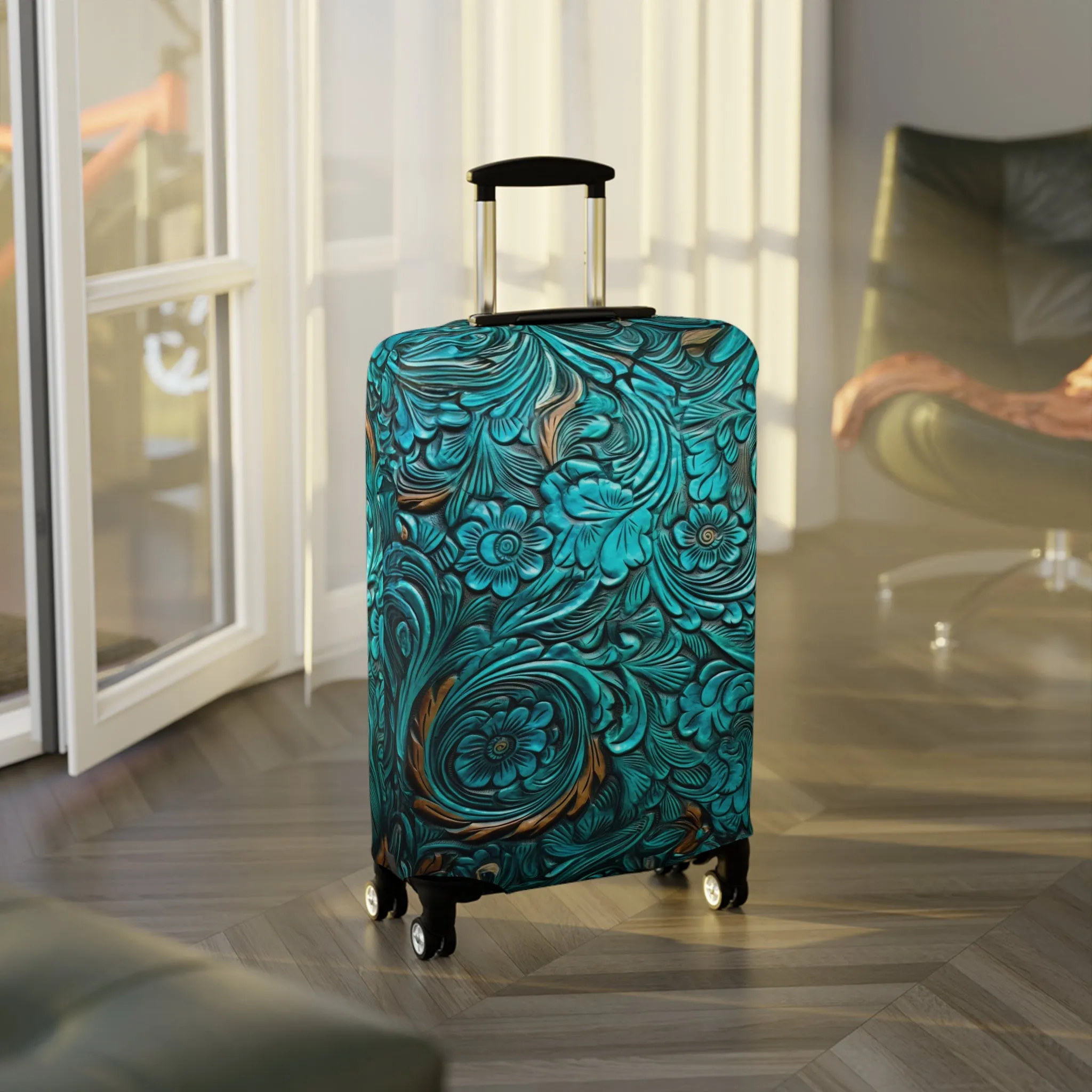 Luggage Cover, Green Tooled Leather Look