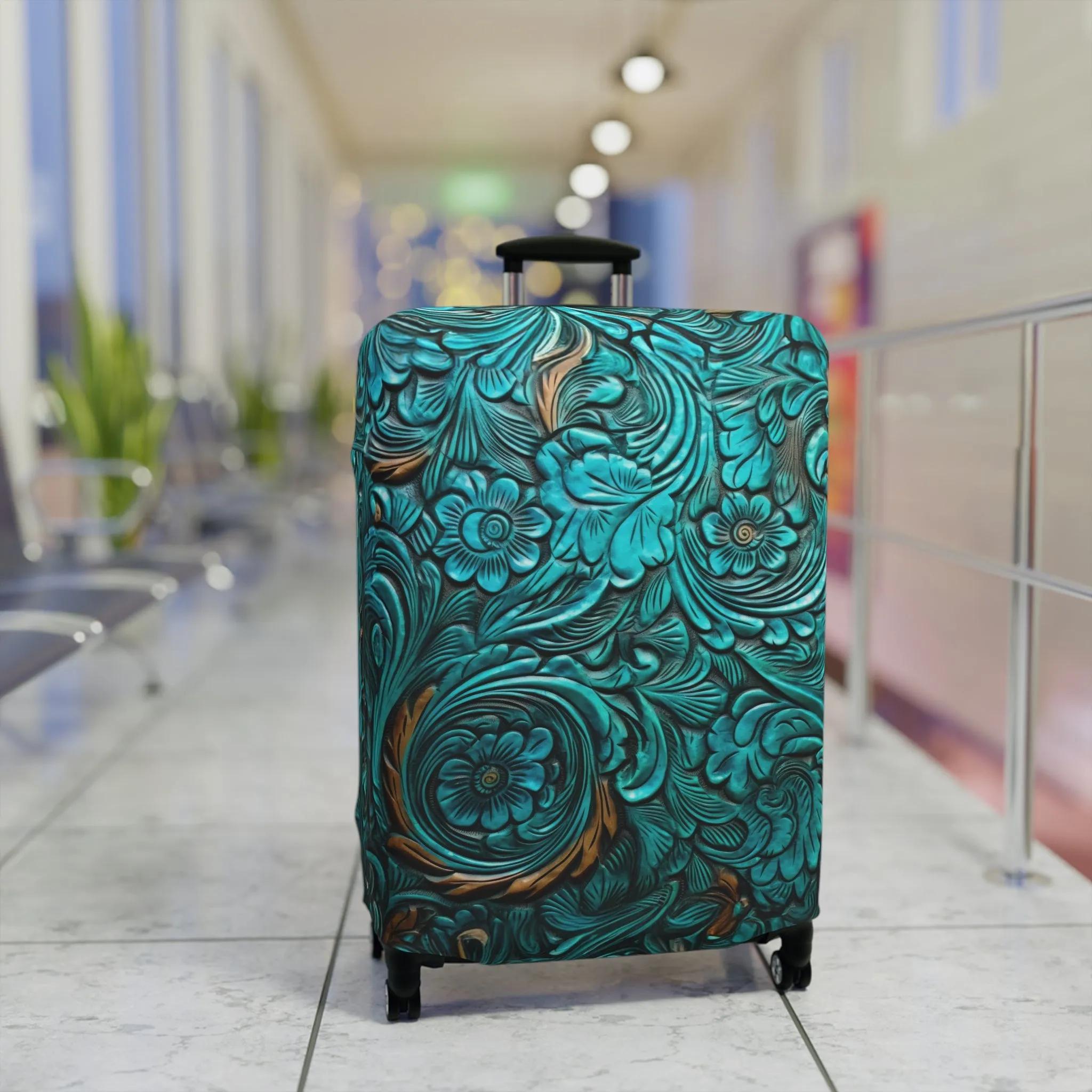 Luggage Cover, Green Tooled Leather Look