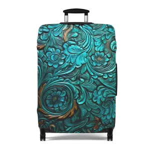 Luggage Cover, Green Tooled Leather Look