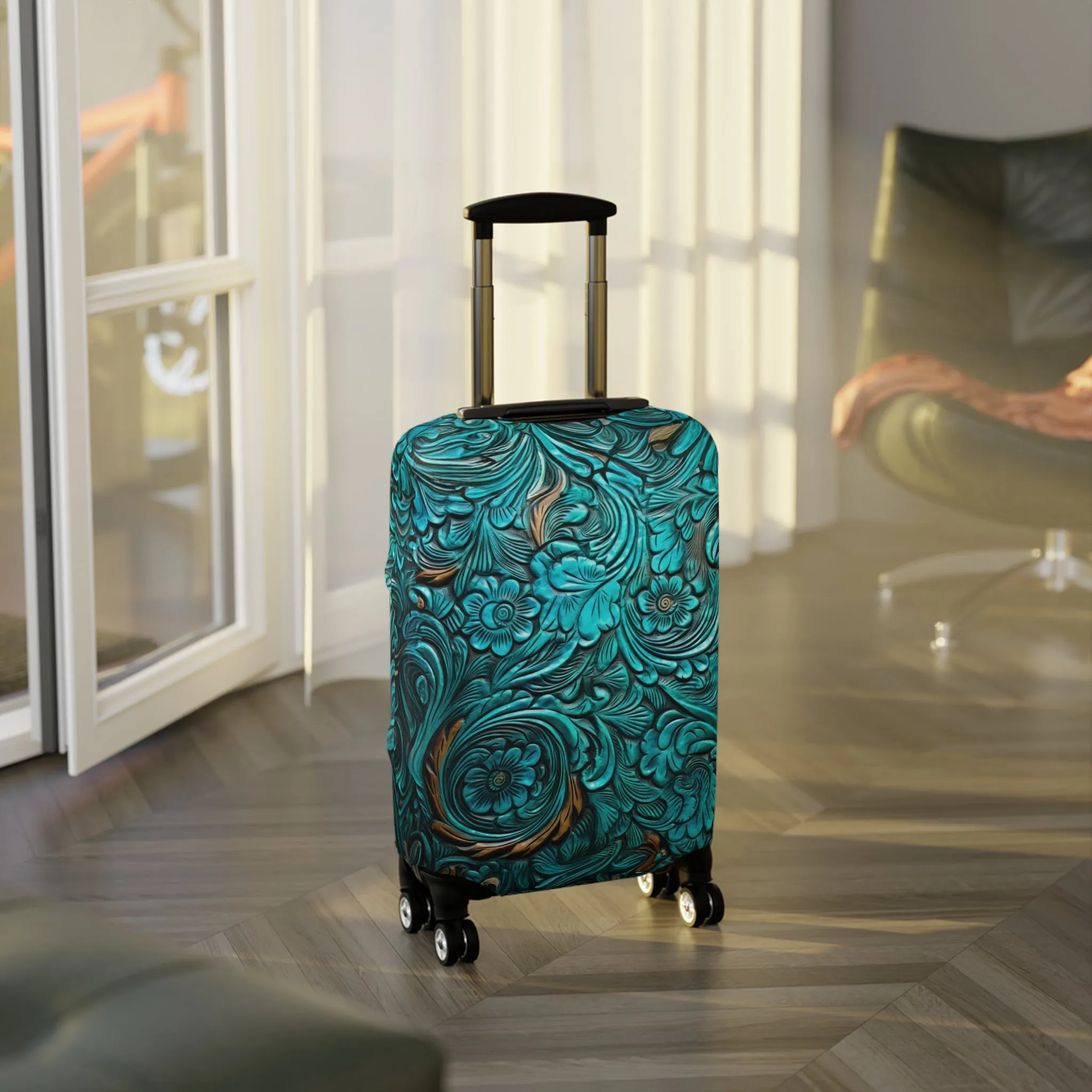 Luggage Cover, Green Tooled Leather Look