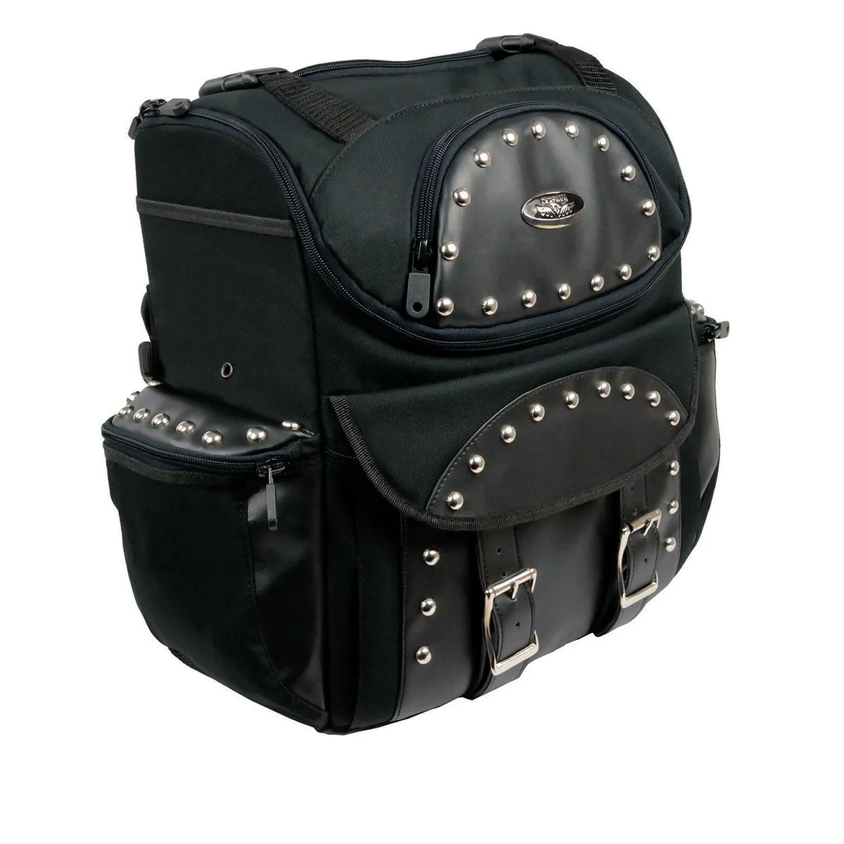 Milwaukee Leather SH602S Medium Black Textile Two Piece Studded Touring Sissy Bar Motorcycle Bag