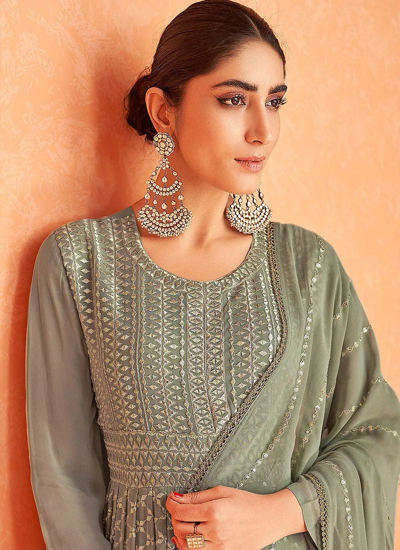 Mint Green Sequence Embroidered Anarkali Suit