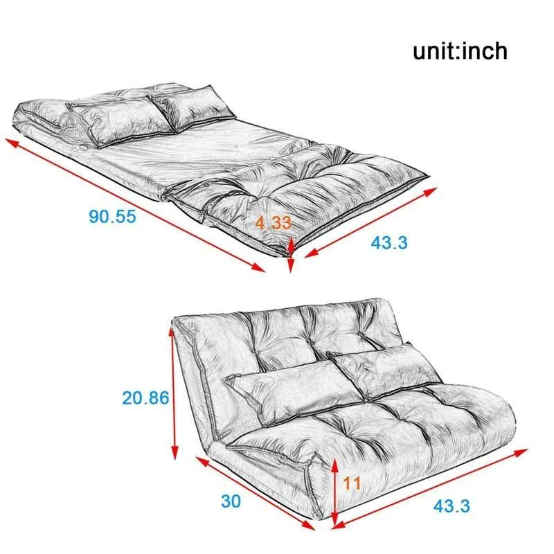 Modern Foldable PU Leather Leisure Floor Sofa Bed with 2 Pillows