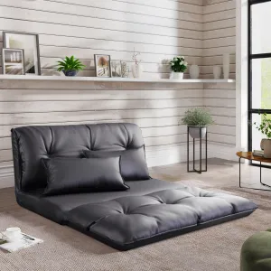 Modern Foldable PU Leather Leisure Floor Sofa Bed with 2 Pillows