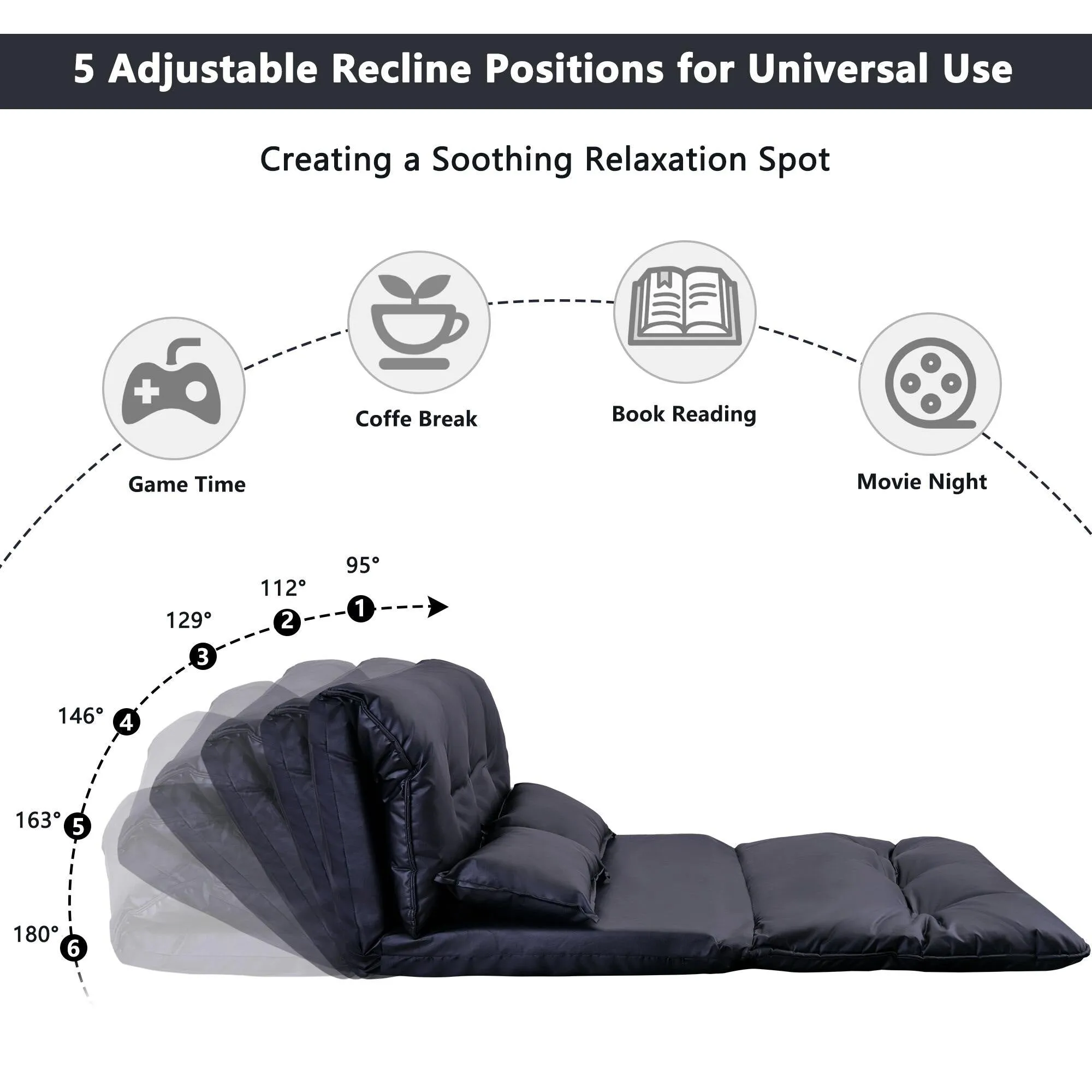 Modern Foldable PU Leather Leisure Floor Sofa Bed with 2 Pillows