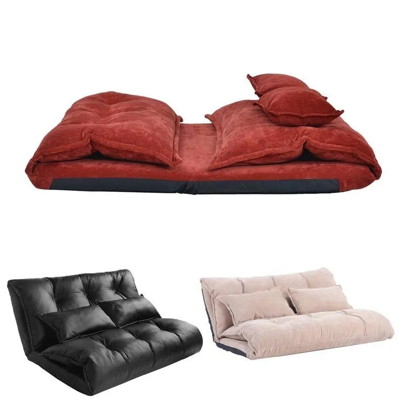 Modern Foldable PU Leather Leisure Floor Sofa Bed with 2 Pillows