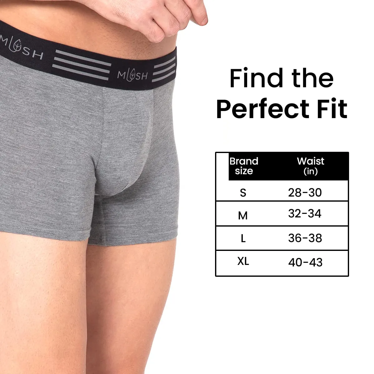 Mush Ultra Soft, Breathable, Feather Light Men's Bamboo Trunk || Naturally Anti-Odor and Anti-Microbial Bamboo Innerwear Pack of 3 (M, Grey White and Black)