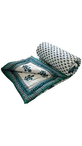 Namaste India Double Bed Size Cotton AC Quilt Razai Floral Prints - Blue