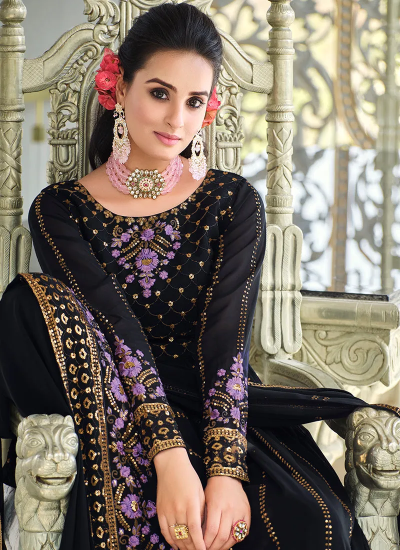 Navy Blue Multicolored Embroidery Anarkali Palazzo Suit