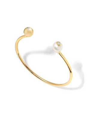 Nemara Twin, 18K Yellow Gold, Akoya Pearl   Diamond Bangle