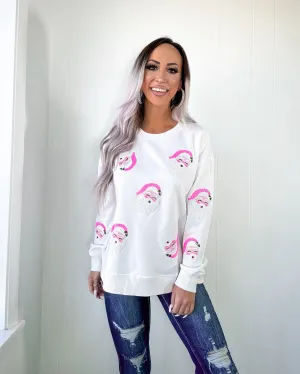 Neon Noel Santa Sweatshirt - White