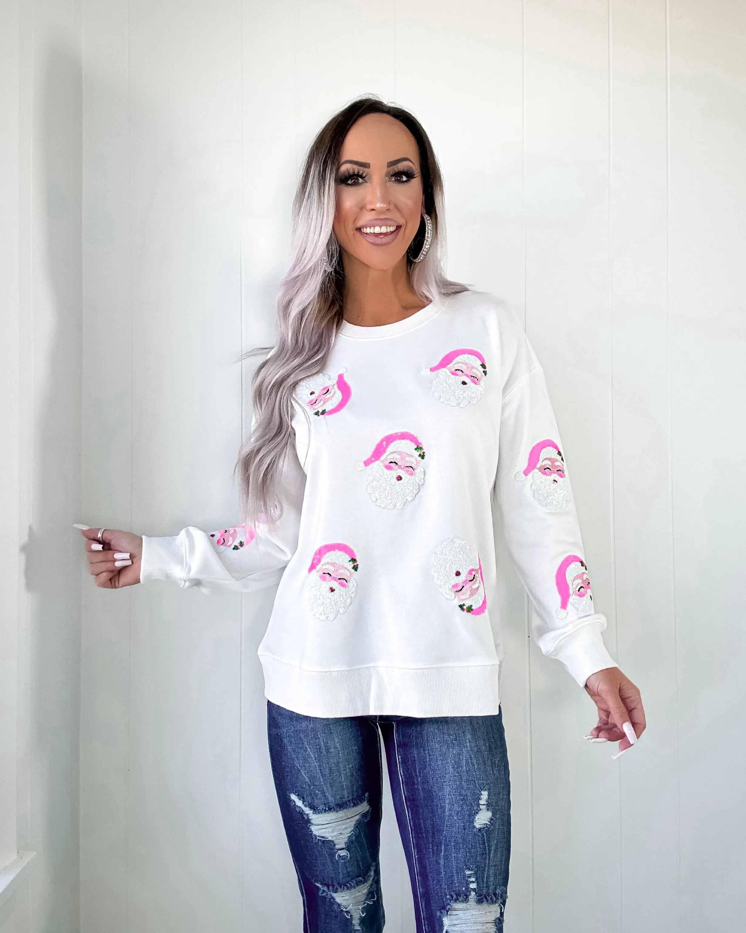 Neon Noel Santa Sweatshirt - White