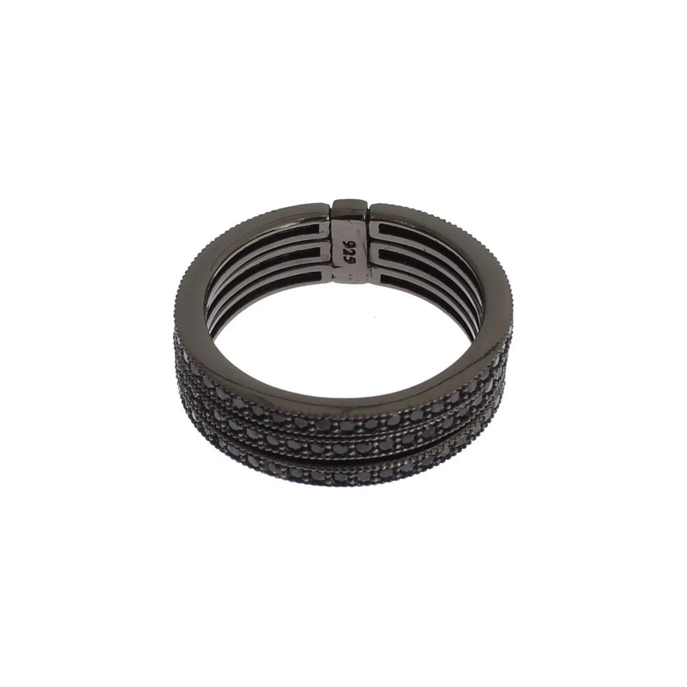 Nialaya Elegant Black Rhodium Silver Crystal Ring