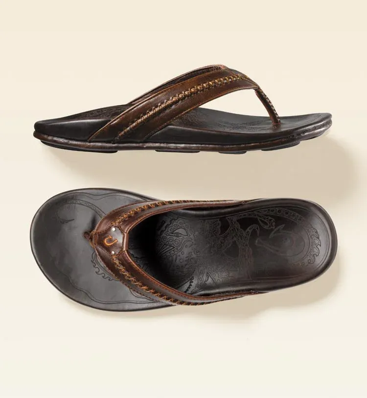 OluKai Men's Mea Ola Leather Sandal / Dark Java