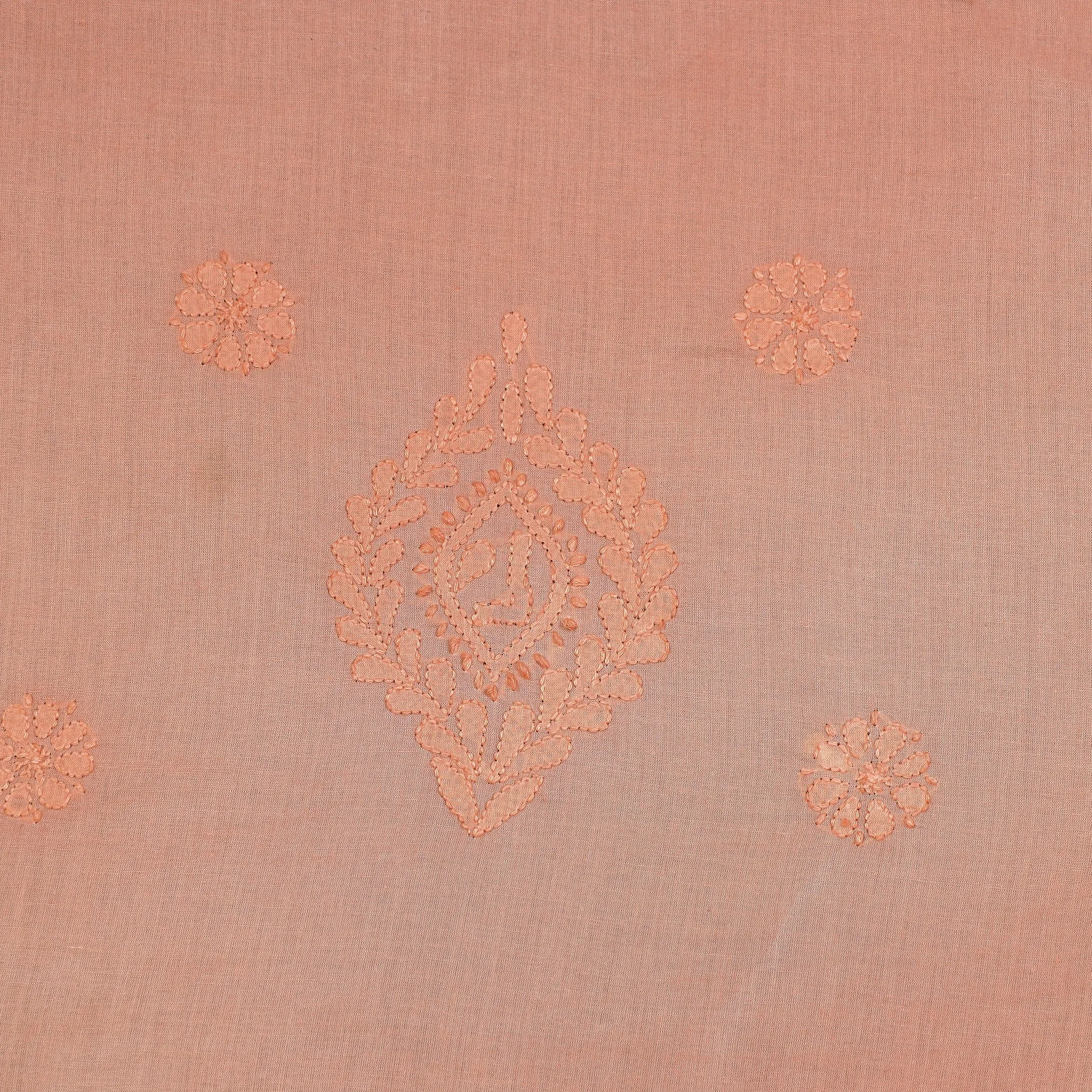 Orange - Lucknow Chikankari Hand Embroidery Mul Cotton Kurta Material - 2 Meter