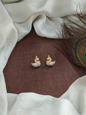 Peacock Designed Pure Silver Studs with Micro CZ and Ruby Stones