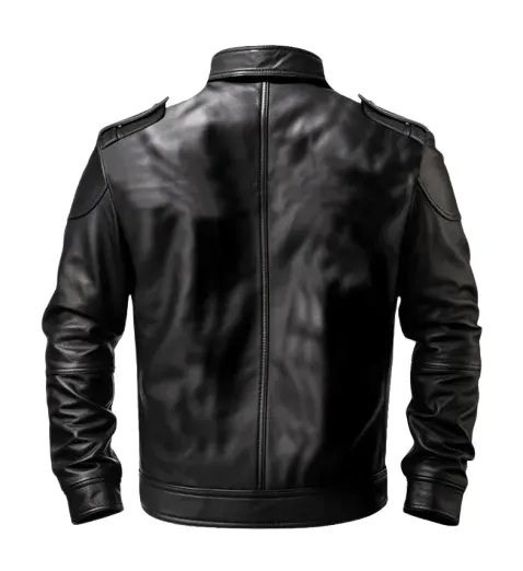 "Men's Black Genuine Leather Biker Jacket with Classic Moto Design"