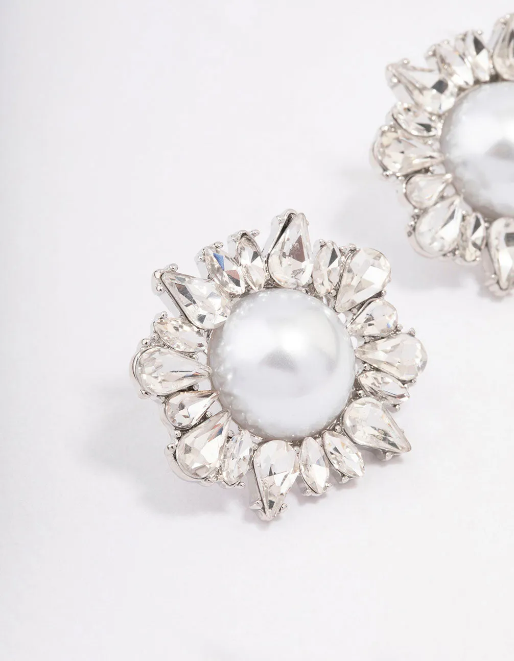 Rhodium Pearl & Cluster Statement Stud Earrings