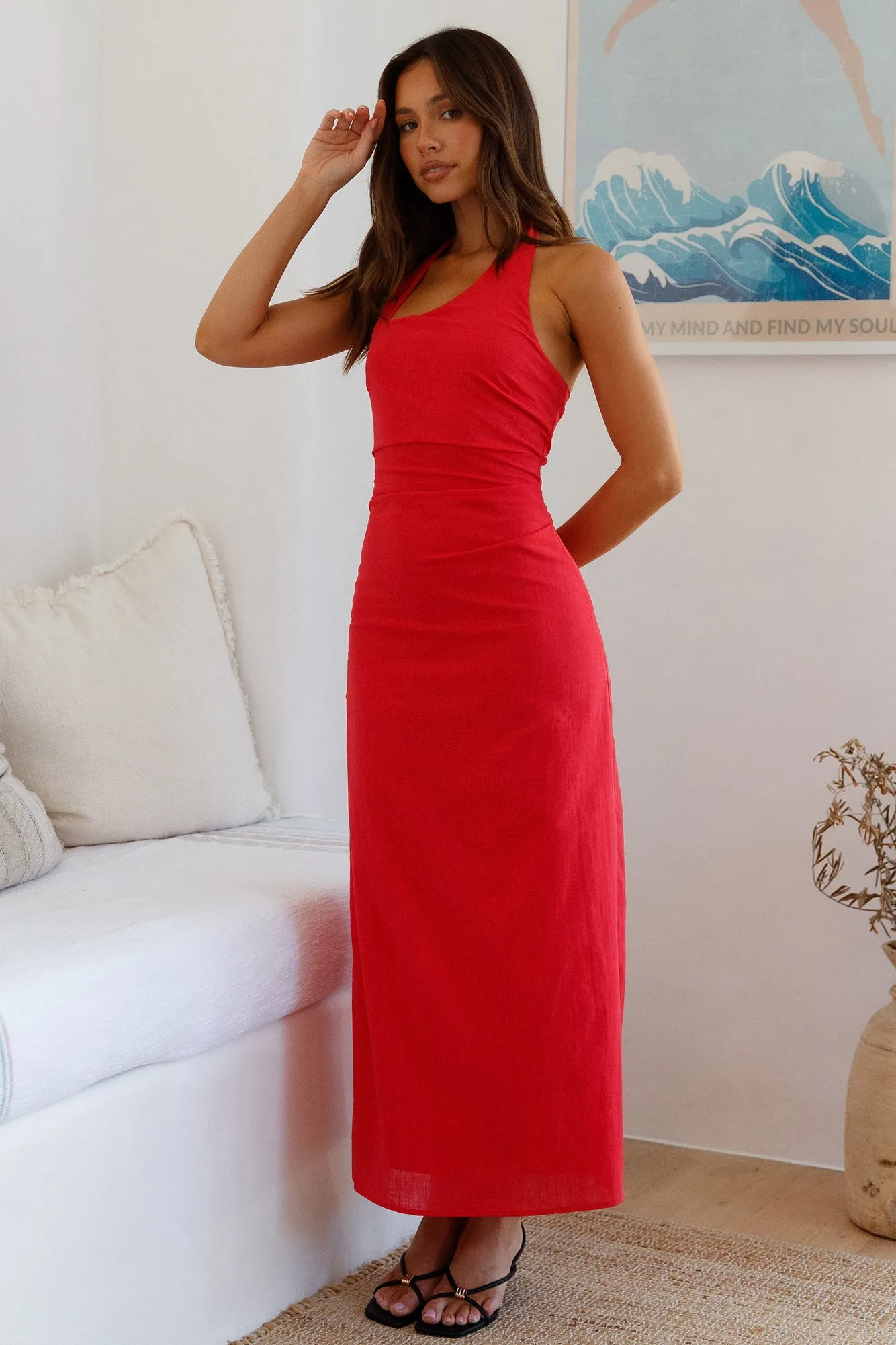 Scarlet Hues Halter Maxi Dress Red