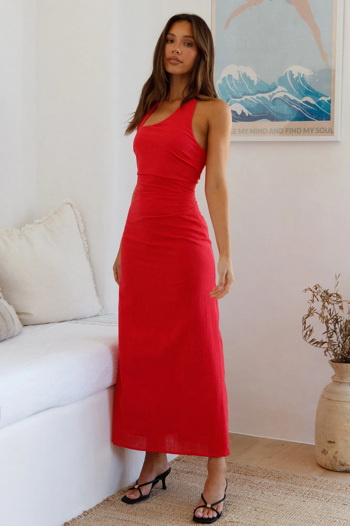 Scarlet Hues Halter Maxi Dress Red