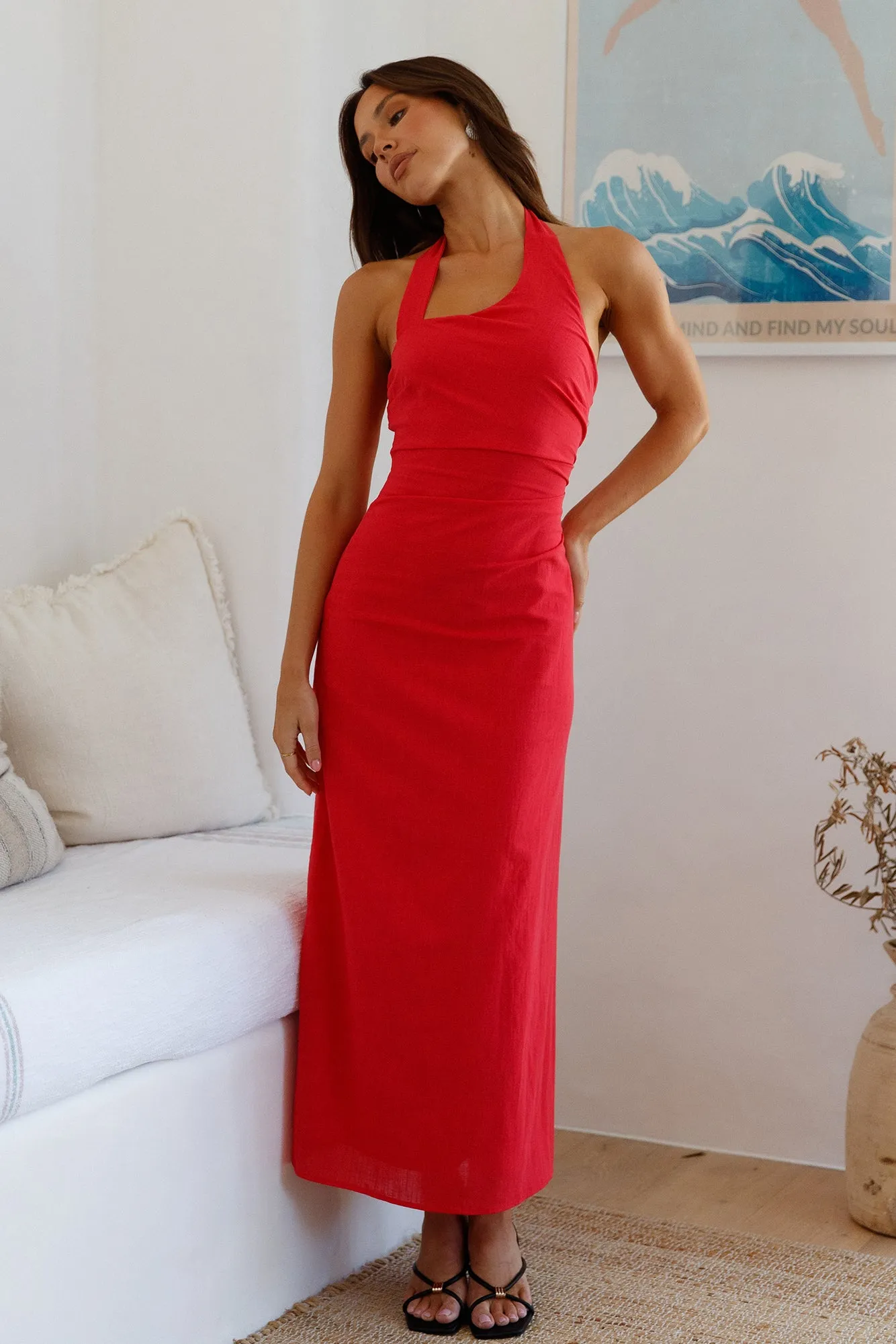 Scarlet Hues Halter Maxi Dress Red