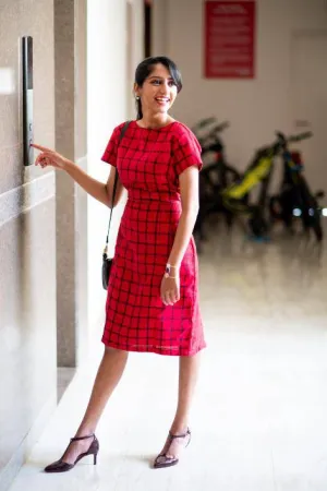 Scarlet Red Black Checks Sheath Dress