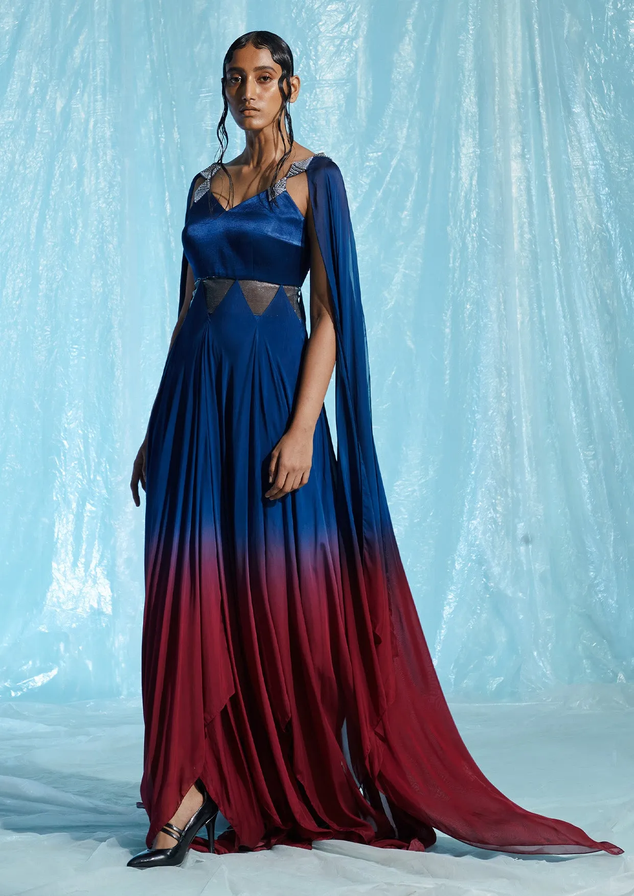 Sequin Straps Bias Cut Chiffon Maxi Dress