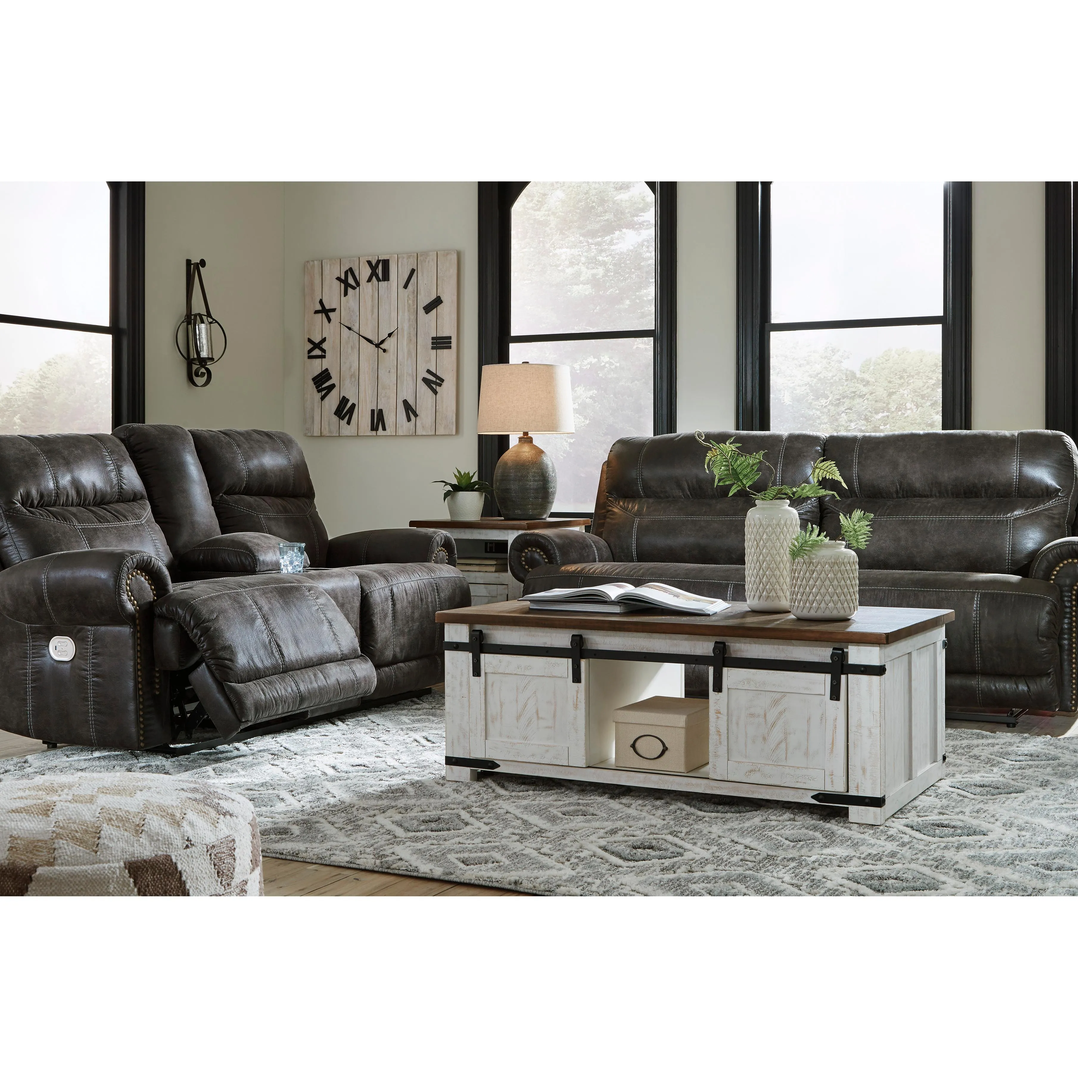 Signature Design by Ashley Grearview Power Reclining Leather Look Loveseat with Console 6500518