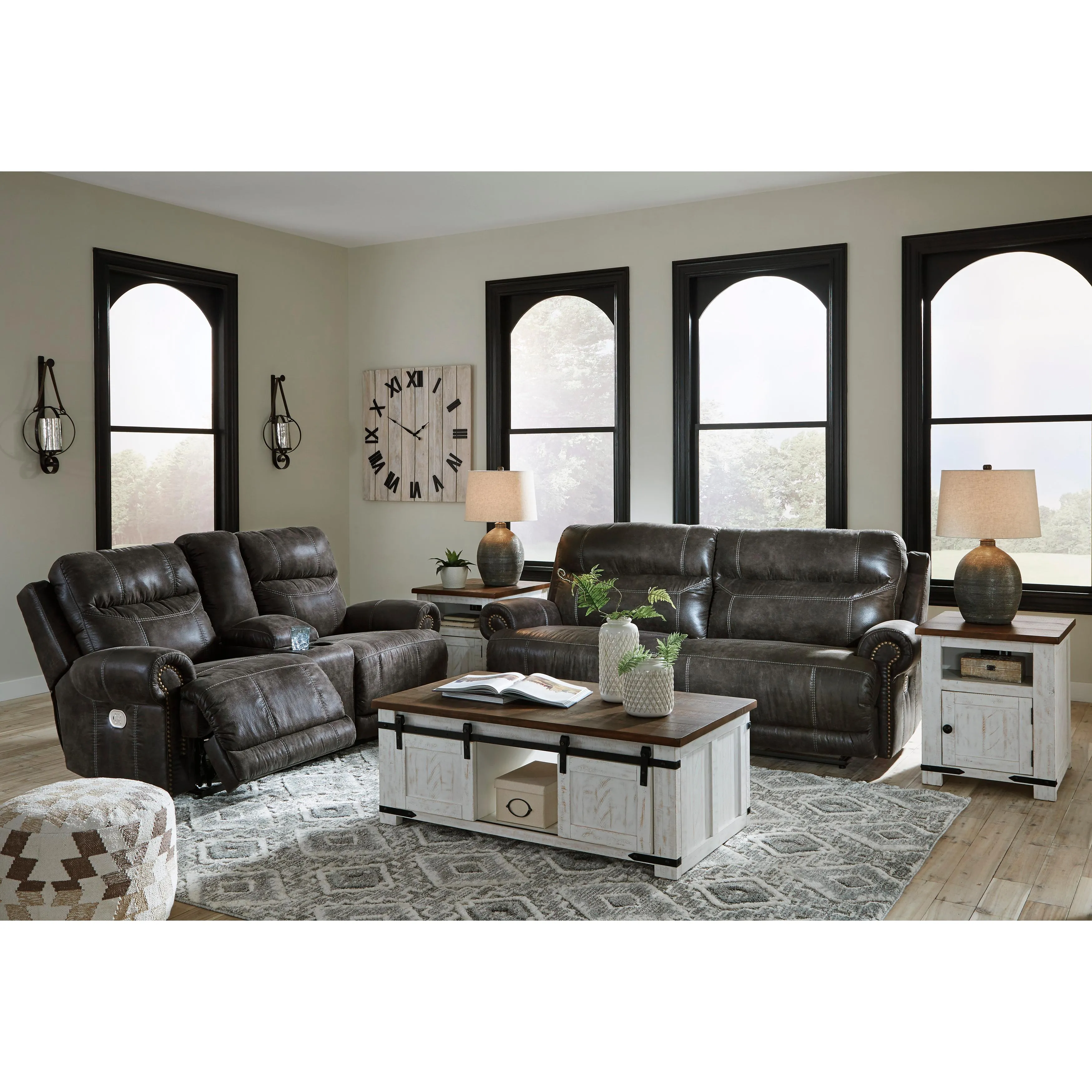 Signature Design by Ashley Grearview Power Reclining Leather Look Loveseat with Console 6500518