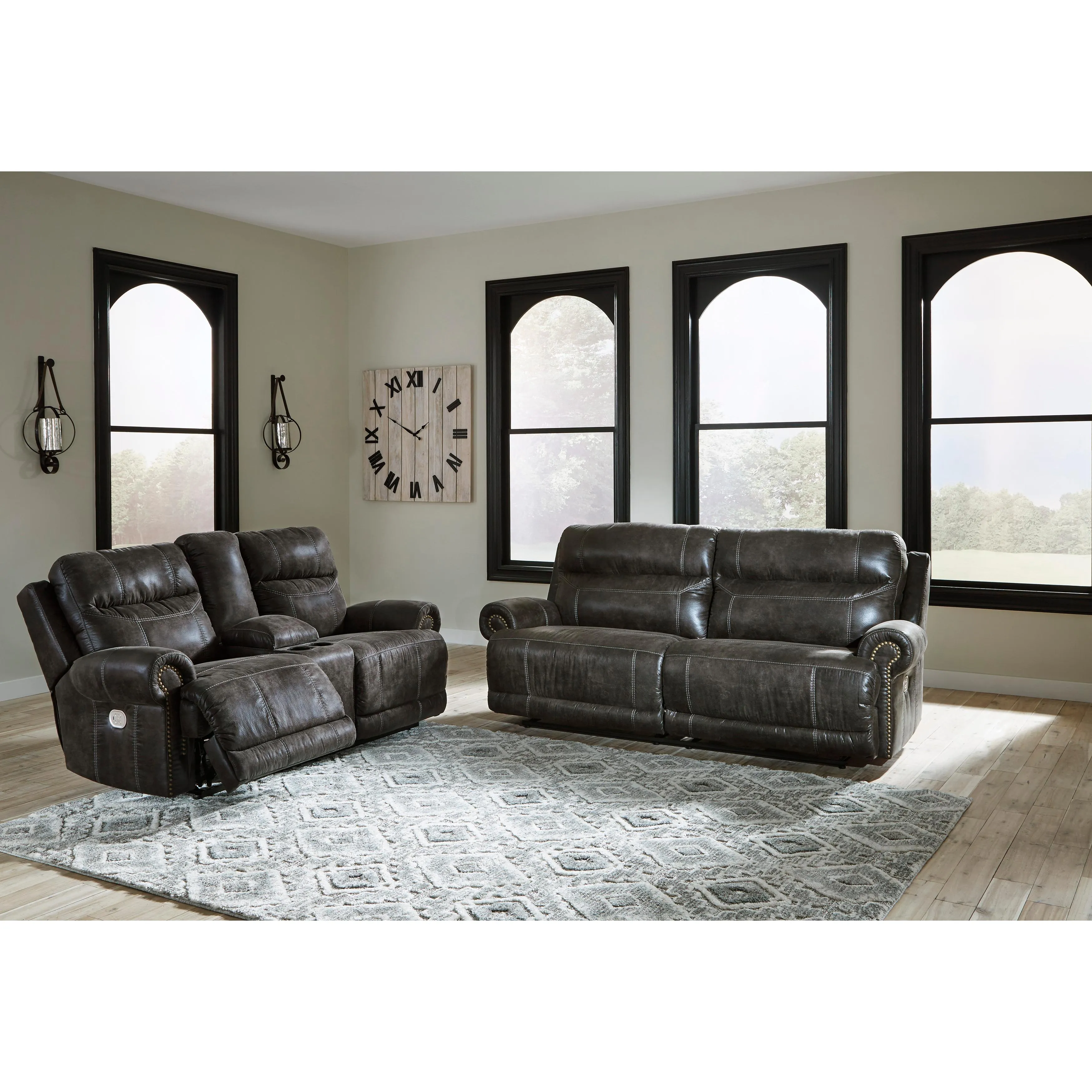 Signature Design by Ashley Grearview Power Reclining Leather Look Loveseat with Console 6500518