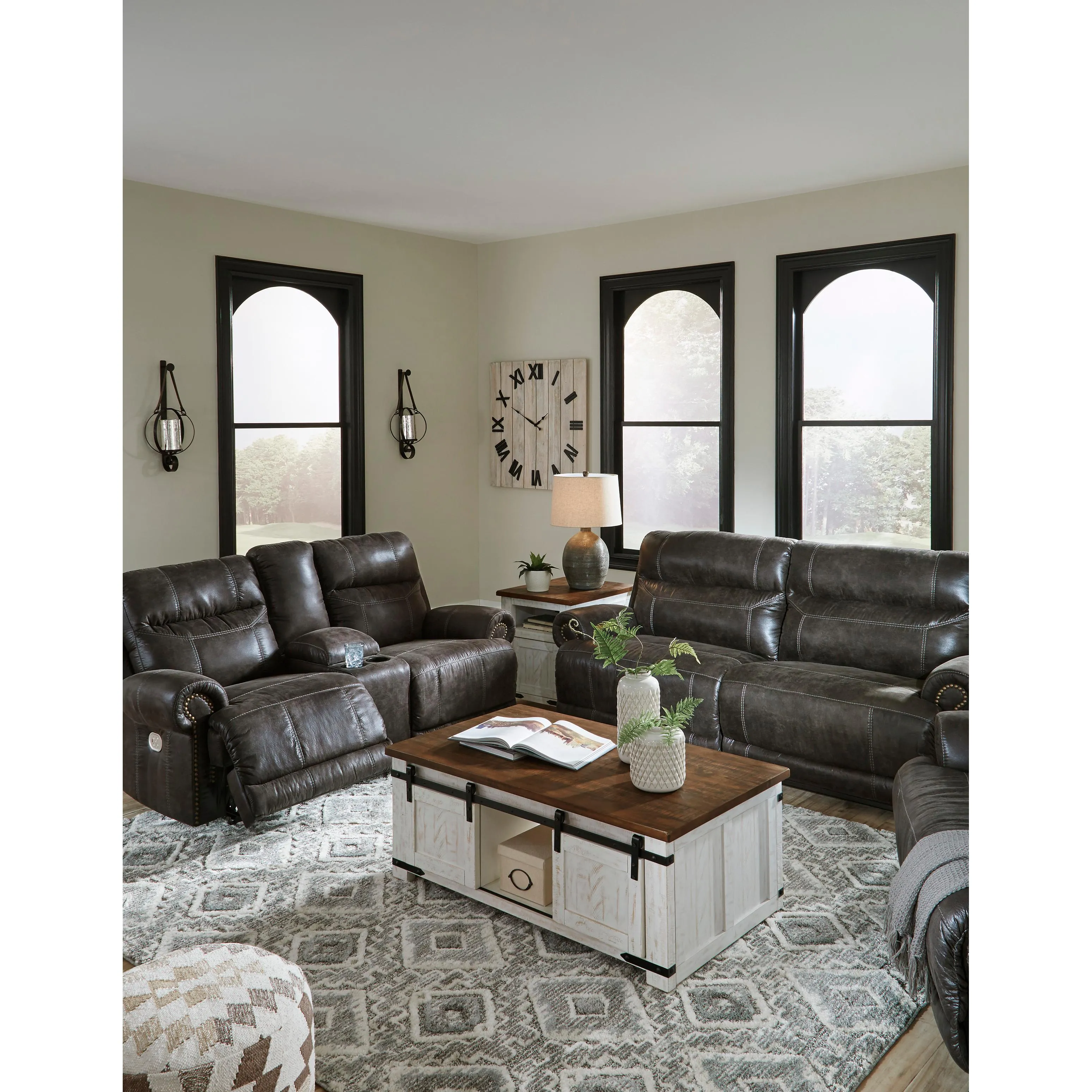 Signature Design by Ashley Grearview Power Reclining Leather Look Loveseat with Console 6500518