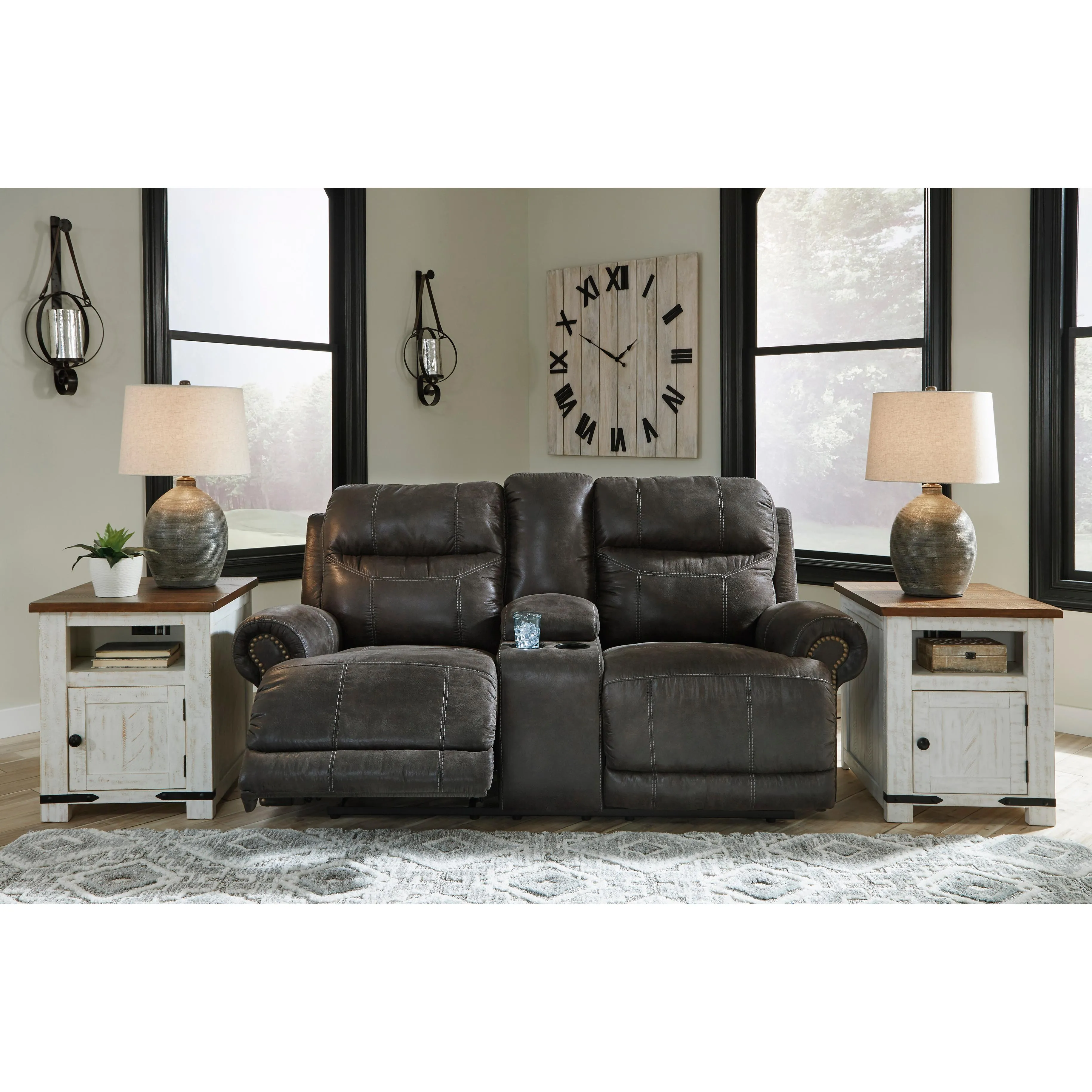 Signature Design by Ashley Grearview Power Reclining Leather Look Loveseat with Console 6500518