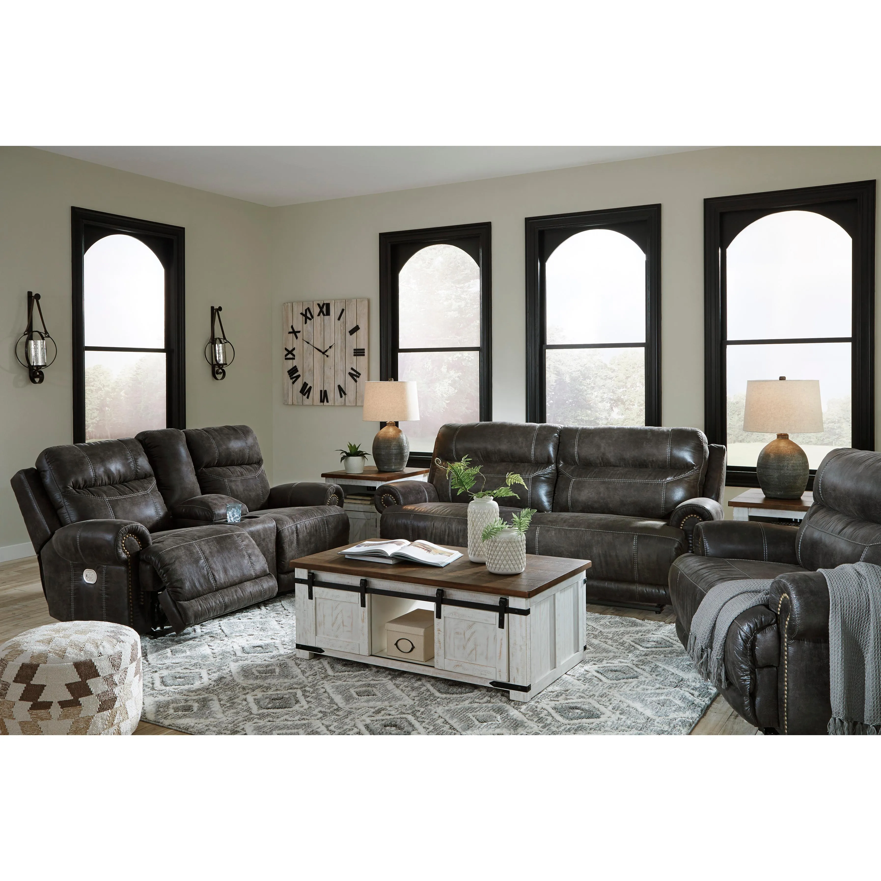 Signature Design by Ashley Grearview Power Reclining Leather Look Loveseat with Console 6500518