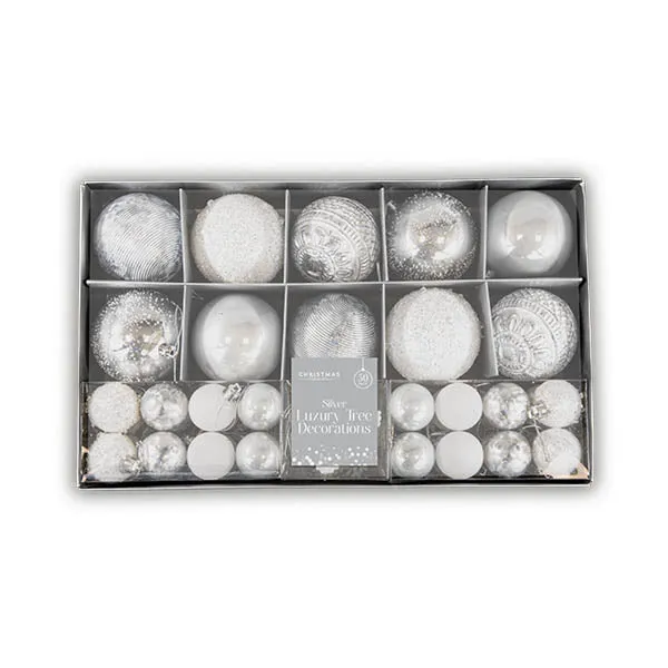 Silver Luxury Tree Decorations 50 Pack