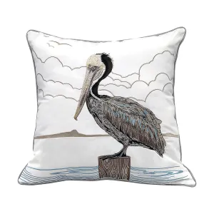 Sunbathing Brown Pelican Indoor Outdoor Pillow