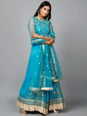 Turquose Blue Gota Patti Lehenga, Choli and Dupatta set