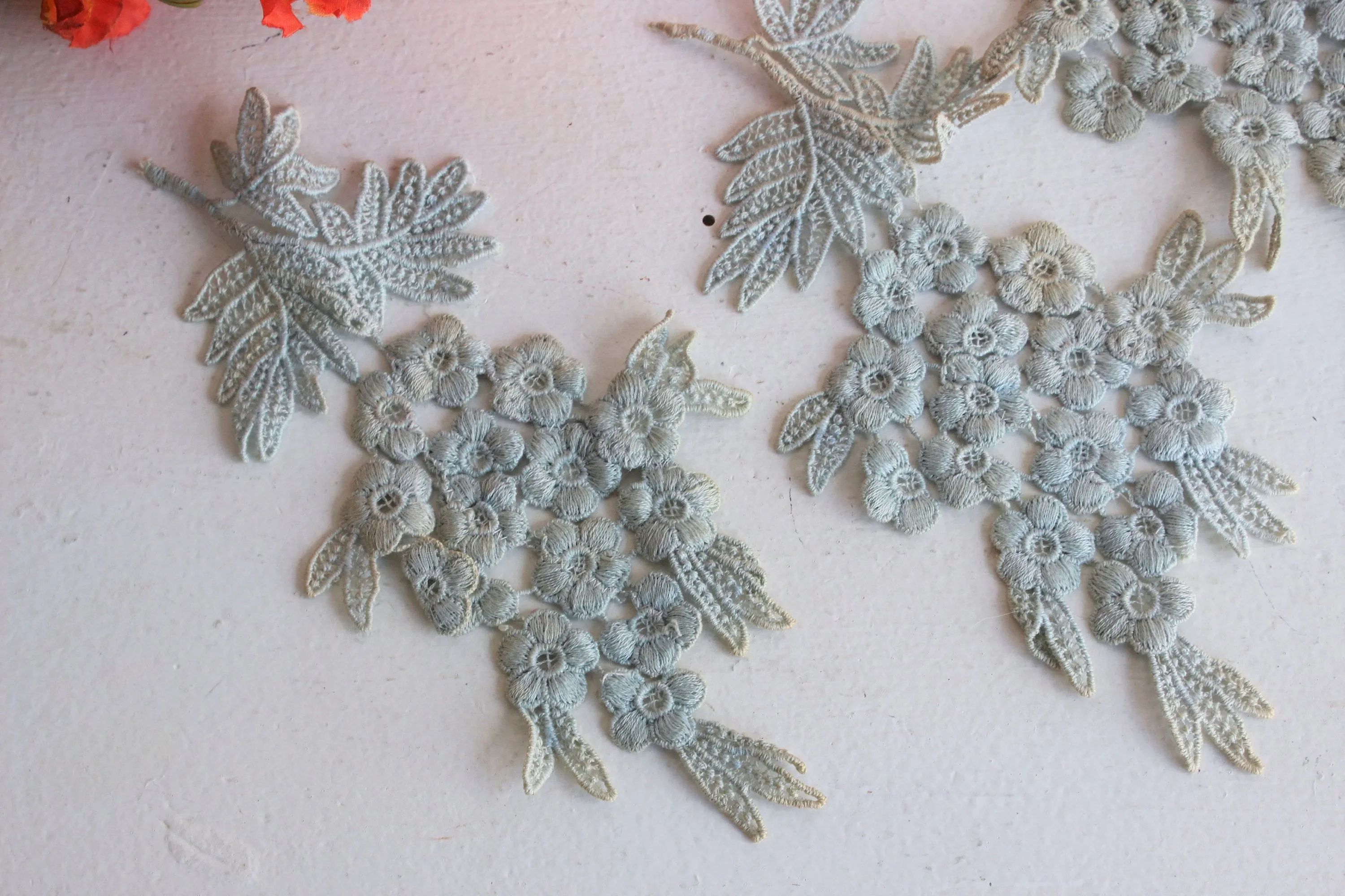 Vintage Blue Appliques, 1 pair Floral Sprays, 8.5" long each. 4.25" width