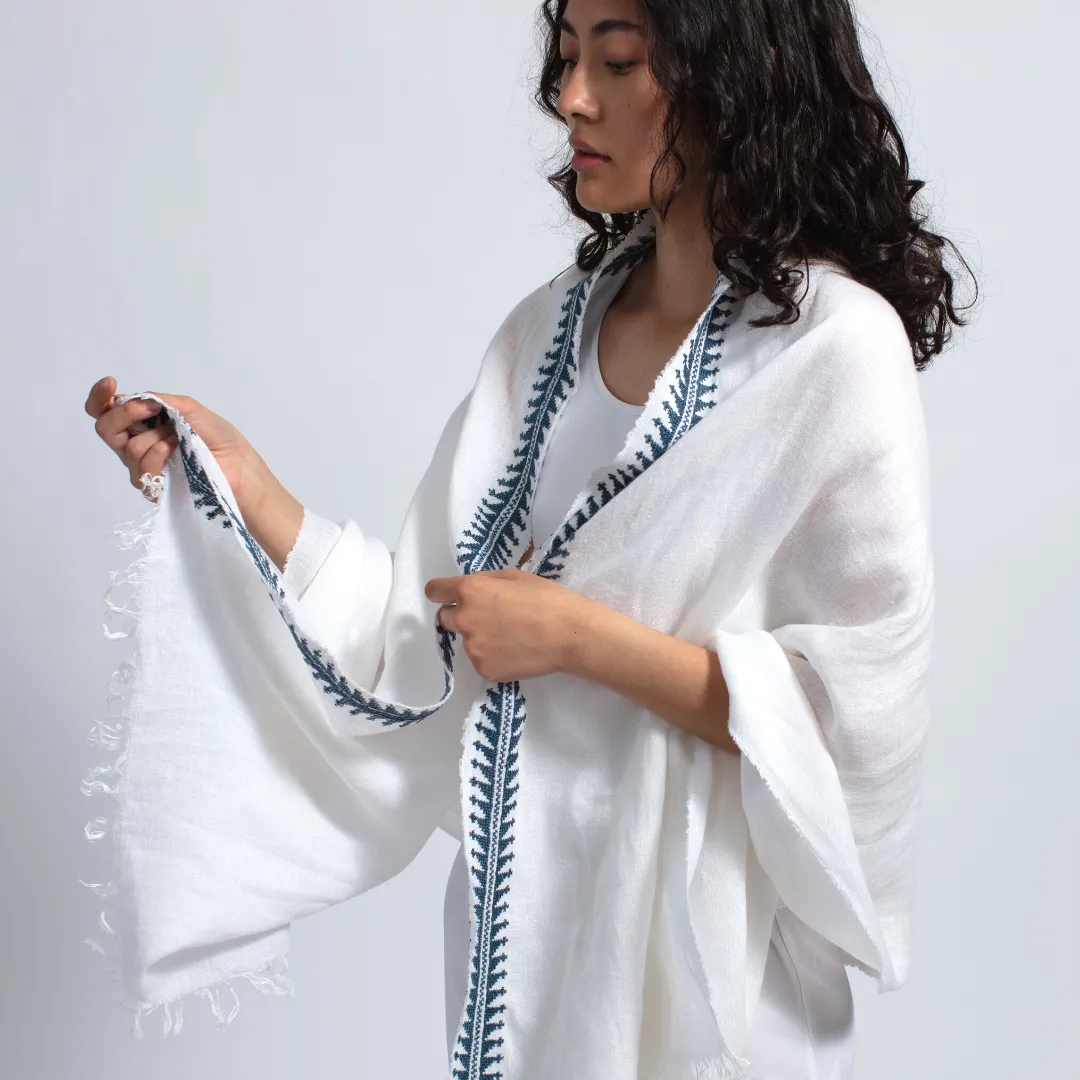 WHITE LINEN SHAWL BLUE MARY MAGDALENE