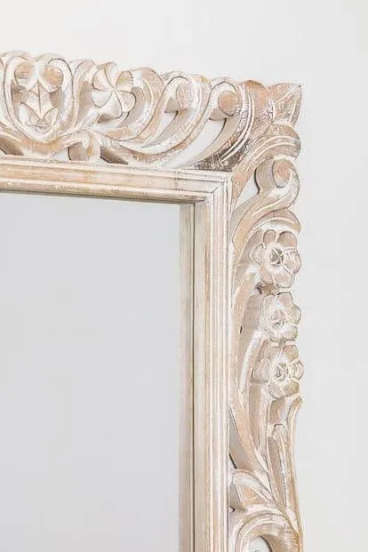 Wooden Twist Antique Traditional Floral Design Mango Wood Hand Carved Decorative Wall Standing Frame ( Without Mirror )