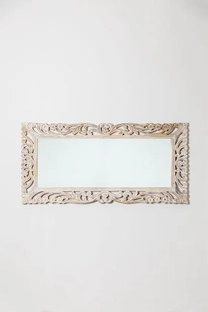 Wooden Twist Antique Traditional Floral Design Mango Wood Hand Carved Decorative Wall Standing Frame ( Without Mirror )