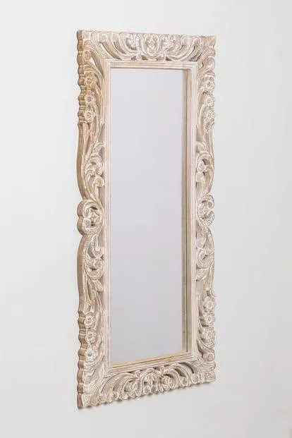 Wooden Twist Antique Traditional Floral Design Mango Wood Hand Carved Decorative Wall Standing Frame ( Without Mirror )