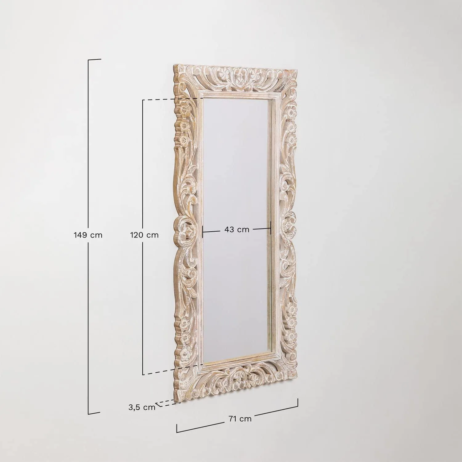 Wooden Twist Antique Traditional Floral Design Mango Wood Hand Carved Decorative Wall Standing Frame ( Without Mirror )